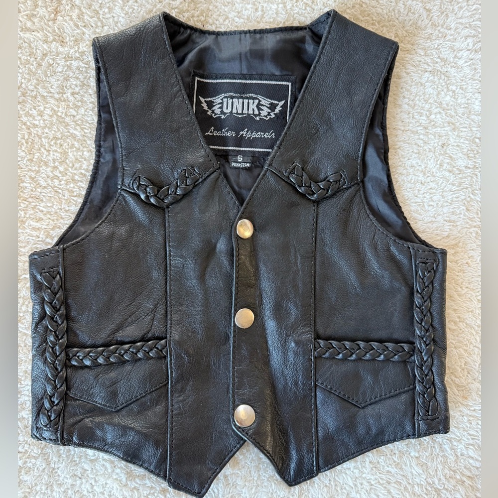 Unik Black Leather Vest with Braided Accents